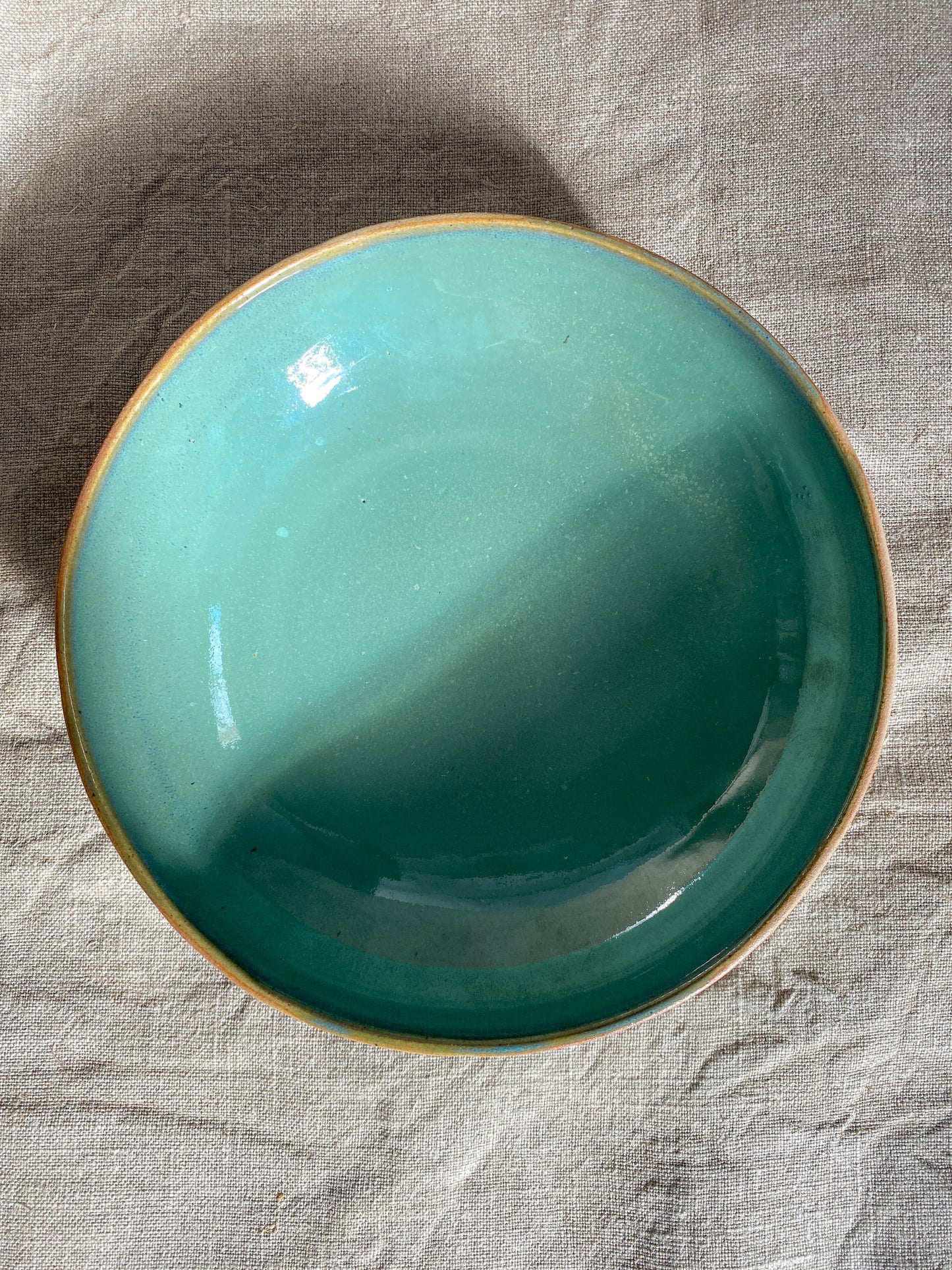 Assiette creuse en grès - bleu vert